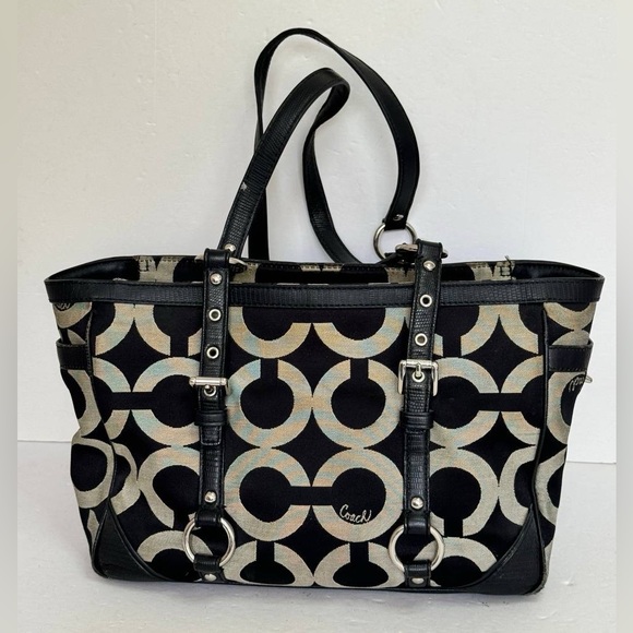 COACH GALLERY 19404M BLACK GRAY OP ART TOTE BAG SHOULDER PURSE - Picture 6 of 12